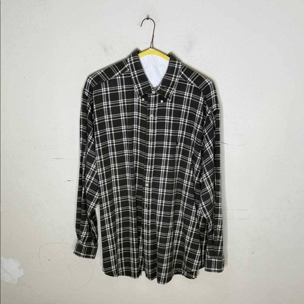Ralph Lauren Men's Flannel Gray and White Plaid Shirt Size XXL